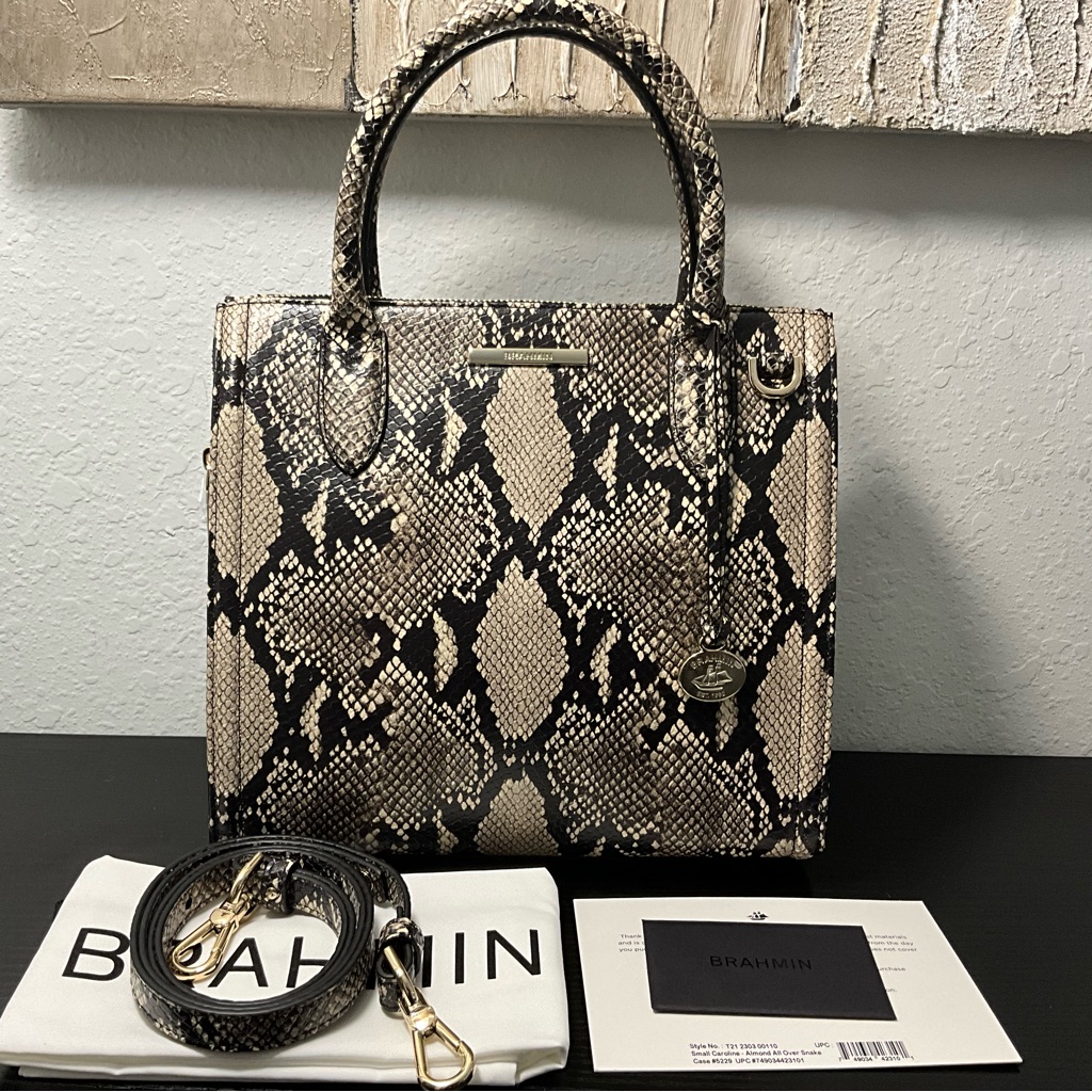 Brahmin Small Caroline Almond All Over Snake Print Leather Nwt